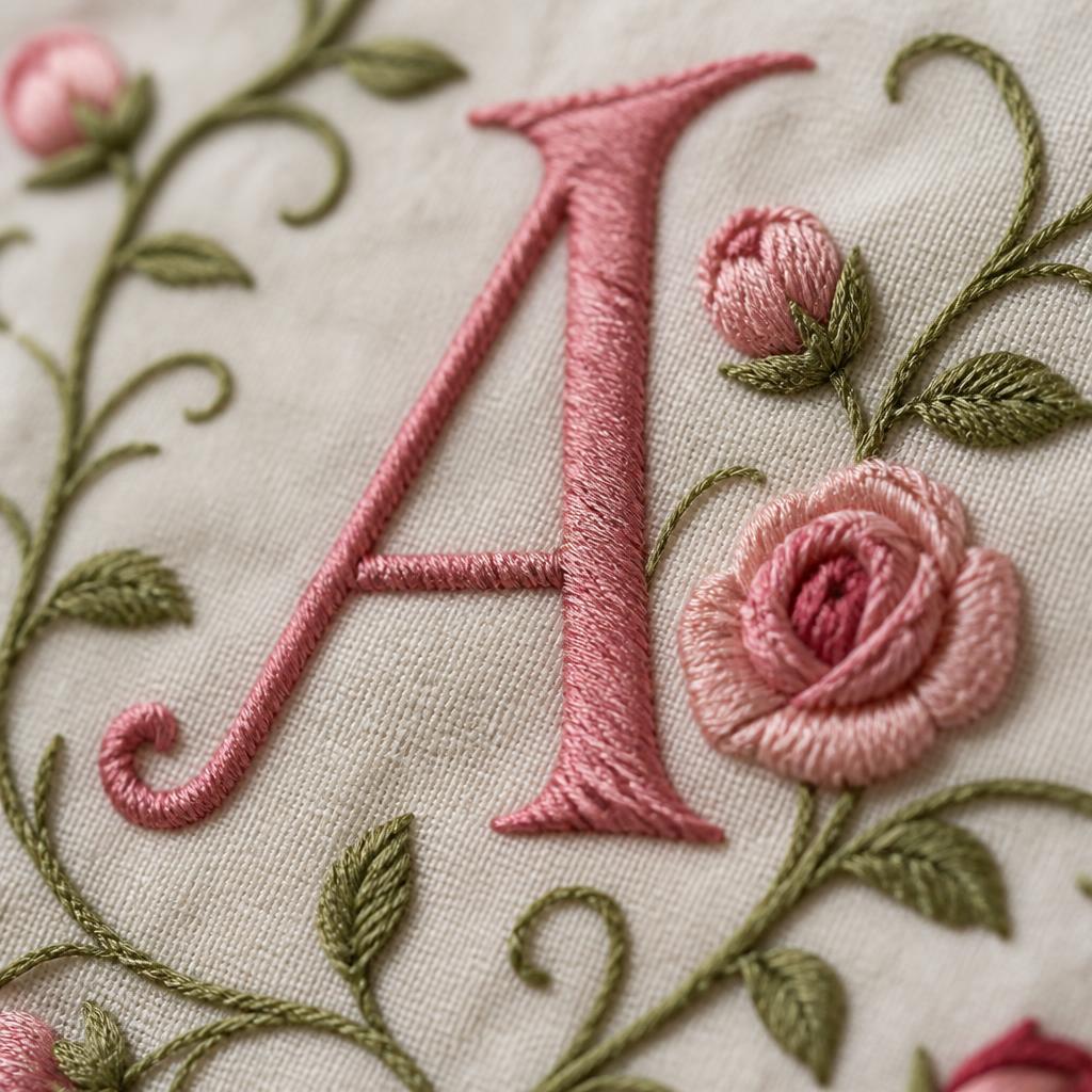 Detalle de puntadas satin en letra bordada